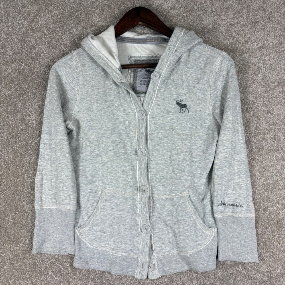 Abercrombie & Fitch Kids Gray Button Front Hoodie Sweatshirt Large L